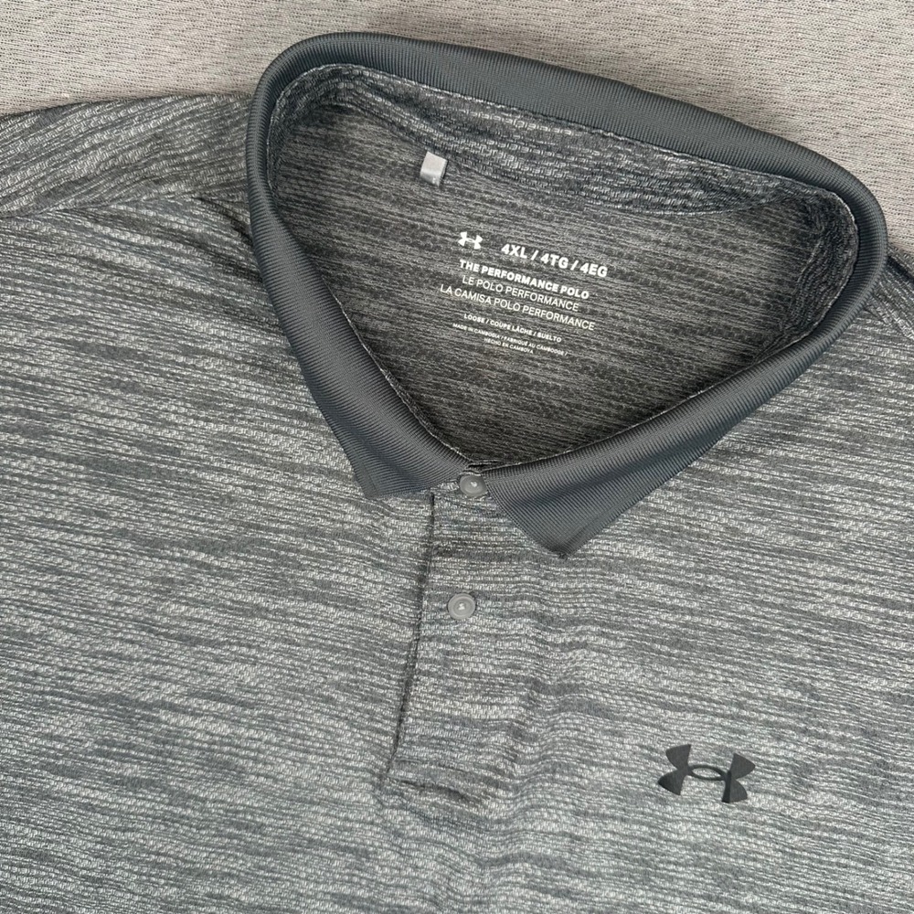 Under Armour Performance Polo Shirt Mens 4XL Gray Space Dye Heather Stretch Logo